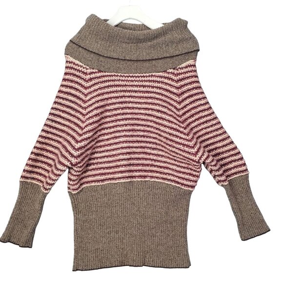 Free People Sweaters - FREE PEOPLE Womens Sweater Large Lambs Wool Tunic Stripe Chunky‎ Knit Bat Wing